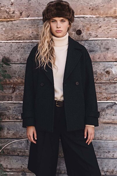 Sateen Textured Boucle Short Coat - Black