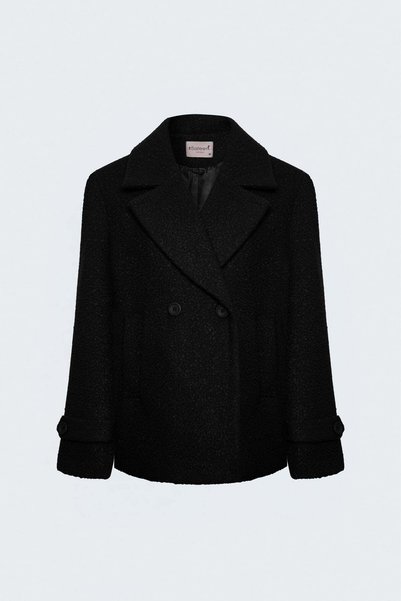 Sateen Textured Boucle Short Coat - Black