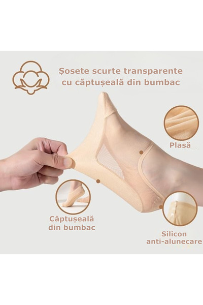 Simply Joy Set de 6 perechi de șosete scurte de damă, subțiri, transparente, invizibile, antiderapante, mărime universală 35-40 EU, pentru mocasini, balerini, pantofi decupați, culoare uni, Negru