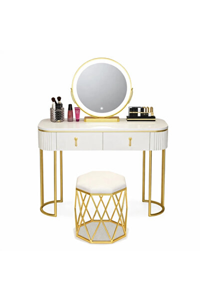 Mobatelier Set LISA – Masă de Toaletă pentru Machiaj, Oglindă Iluminată LED, ...
