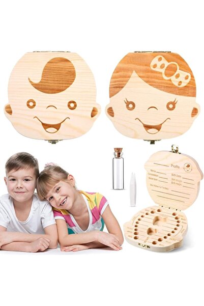 MAKINGTEC 2 Wooden Baby Tooth Box, Cute Children Tooth Storage Container Kids...