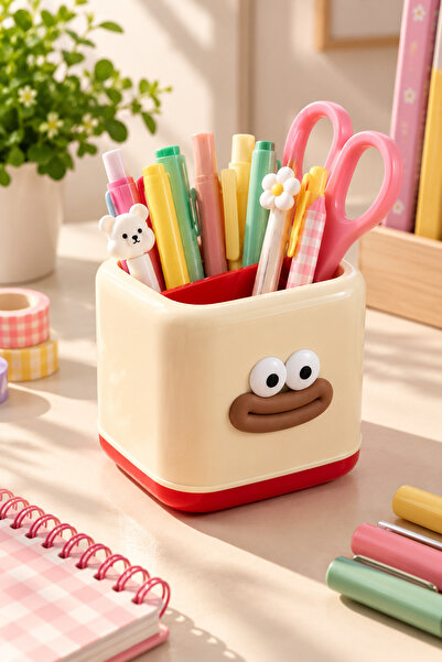 Daks Red Decorative Desktop Pen Holder – Dual Compartment Organizer