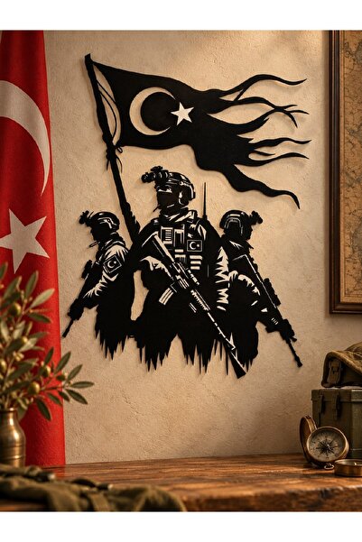 Türk Askeri ve Bayrak Tasarımlı Metal Duvar Dekoru - Bordo Bereli Komando Özel Harekat JÖH PÖH Tasarımlı Metal Duvar Tasarımı
