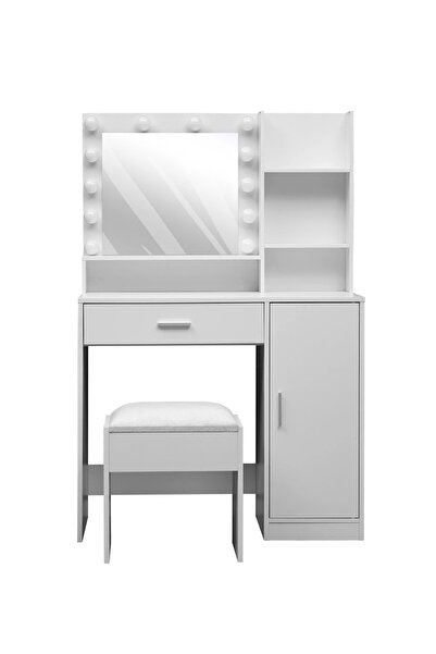 Mobatelier SET GRACE – Masă de Toaletă pentru Machiaj, Oglindă 10 becuri LED,...