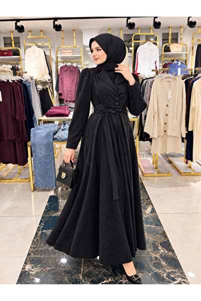 Butik Siyah Süet Kumaş Elbise Modelimizz