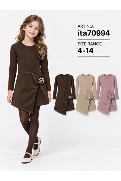 SETTY KOOP Girls’ Long-Sleeve Wrap-Front Dress with Buckle Detail