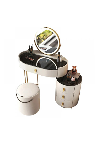 Mobatelier Set RACHEL – Masă de Toaletă pentru Machiaj, Oglindă Iluminată Ban...