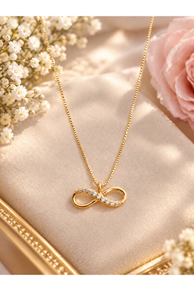 Peach Jewelry Peach Jewerly Κολιέ Από Ασήμι 925 Άπειρο Με Ζιργκόν Επιχρυσωμέν...