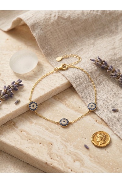 Peach Jewelry Peach Jewerly Βραχιόλι Από Ασήμι 925 Με Μπλε Ματάκια Επιχρυσωμέ...