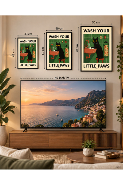 The Vibe Concept Kedi Temalı Çerçeveli Dekoratif Tablo – Wash Your Little Paw...