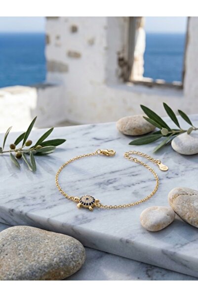 Peach Jewelry Peach Jewerly Βραχιόλι Από Ασήμι 925 Ματάκι- Χελωνάκι Επιχρυσωμ...