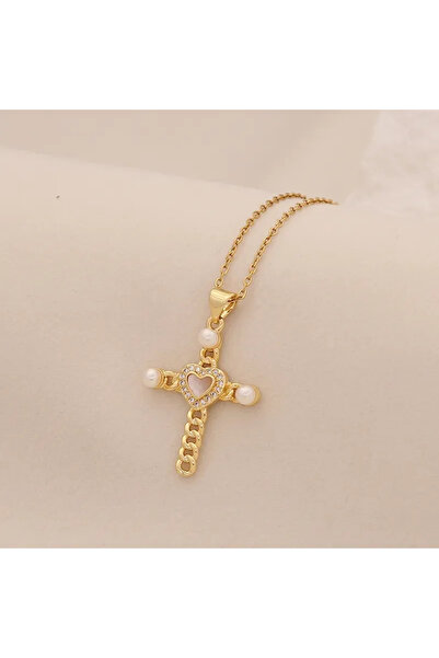 Peach Jewelry Σταυρός Πέρλα Επίχρυσος 18Κ