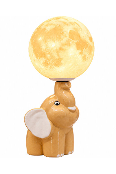 Generic Brand Lampă LED decorativă cu elefant și glob 3D Moon, bază ceramică