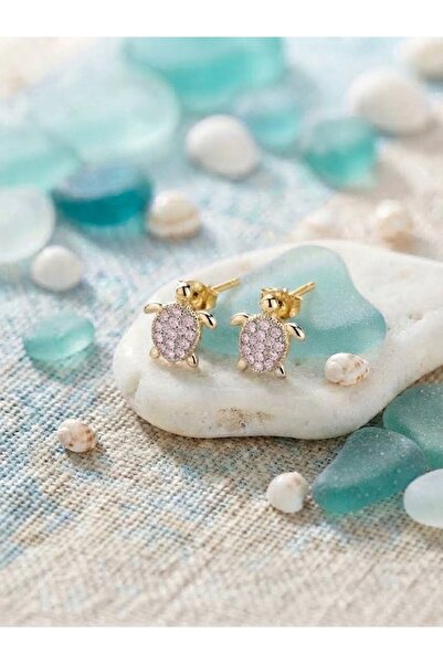 Peach Jewelry Peach Jewerly Σκουλαρίκια Από Ασήμι 925 Χελωνάκι Με Ροζ Ζιργκόν...