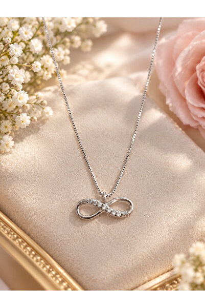 Peach Jewelry Peach Jewerly Κολιέ Από Ασήμι 925 Άπειρο Με Ζιργκόν Ασημί