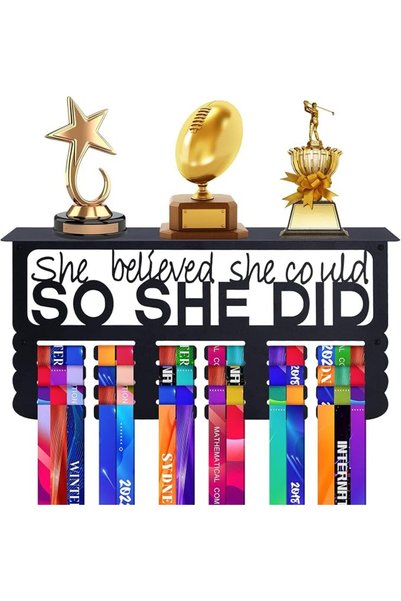 EXCEFORE Medal Hanger Display, Holds 64 + Sports Medals Trophy Shelf, Metal A...