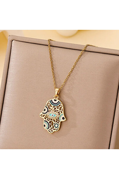 Peach Jewelry Peach Jewerly Γυναικείο Κολιέ Μάτι Από Χάλυβα Τιτανίου Επιχρυσω...