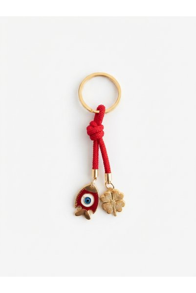 GENCATELİER Evil Eye Beaded and Golden Yellow Detailed Bag Accessory, Luck Charm Bag Ornament and Keychain (1 Piece Is Sent)