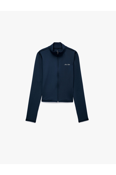 Koton Slim Fit Dik Yaka Uzun Kollu Fermuarlı Baskılı Spor Sweatshirt