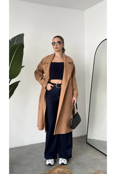 asfamoda Women's Mink Belted Double-Breasted Cashmere Coat Long Oversize Wide...
