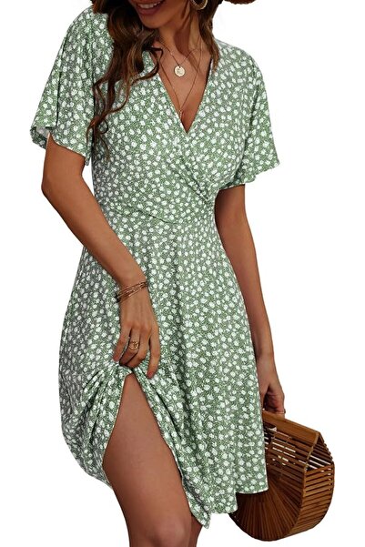 GENERAL FENSACE Womens Sundress Summer Floral Short Sleeve Wrap V Neck A-Line...