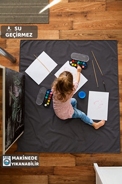 Su Geçirmez Yıkanabilir Oyun Halısı Aktivite Örtüsü Çocuk Oyun Matı Düz renk Füme Gri
