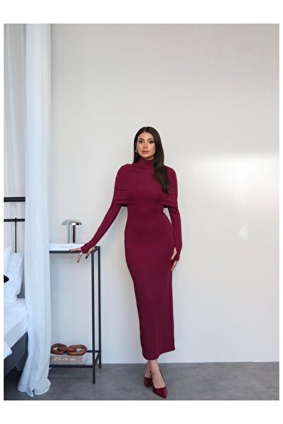 ESRAHELVACI Long Sleeve Midi Dress with Cape