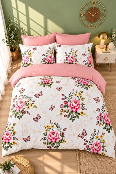 MORE HOME طقم غطاء لحاف مزدوج - بوتانيك جاردن بينك