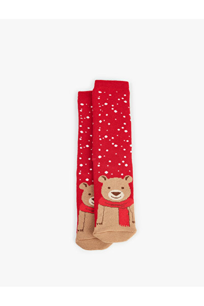 Koton Teddy Bear Printed Towel Socks