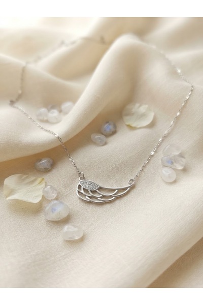 Peach Jewelry Peach Jewerly Κολιέ Από Ασήμι 925 Φτερό Με Ζιργκόν Ασημί