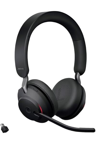 Jabra سماعة رأس لاسلكية Evolve2 65 للكمبيوتر - سماعات ستيريو مع خاصية إلغاء ا...