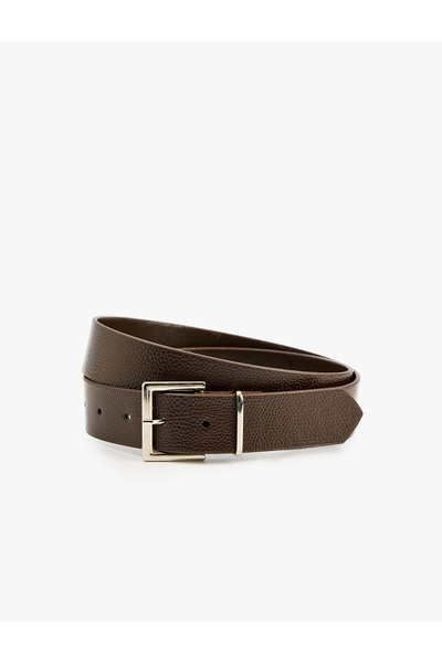 Koton Rectangular Buckle Textured Faux Leather Belt