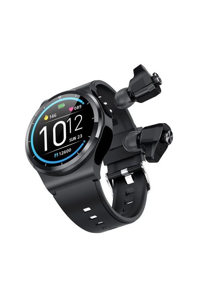 OEM Smartwatch GT69 TWS 2 în 1 cu căști stereo integrate, Negru, compatibil c...