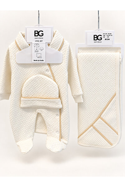 Baby Gift طقم مواليد شتوي 3 قطع - أفرول مع كوفلة وطاقية