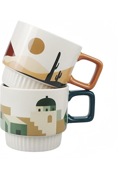 EXCEFORE 11 oz Ceramic Coffee Mugs Set of 2, Microwave & Dishwasher Safe, Dur...