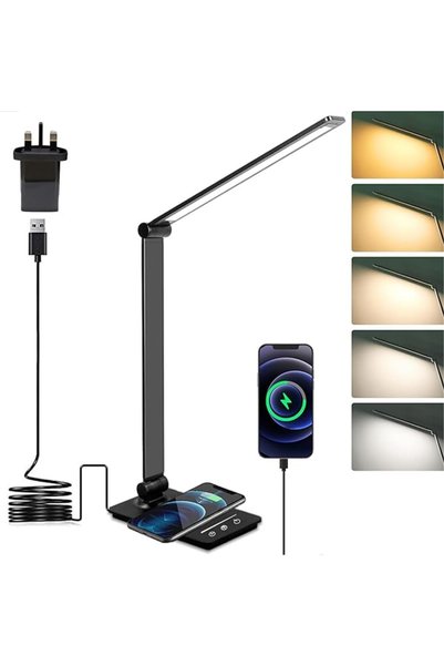 Yighlima مصباح مكتب LED مع شحن لاسلكي سريع ومنفذ شحن USB، 5 أوضاع لونية، 3 مس...