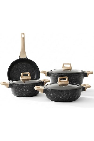 Top Chef Cookware Set Aluminum Pots And Pans Non-Stick Surface Wood Finish Ha...