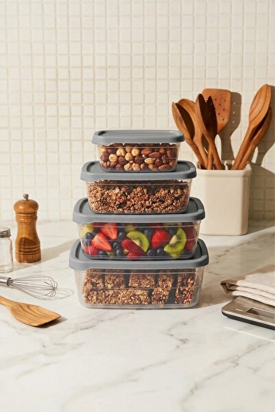 NESS HOME Set of 4 Rectangular Storage Containers (0.30Ml-0.60Ml-1.2L-2L) Fre...
