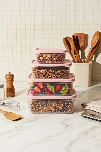 NESS HOME Set of 4 Rectangular Storage Containers (0.30Ml-0.60Ml-1.2L-2L) Fre...