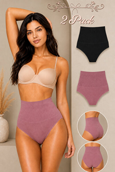WomanAndKids Night Black-Dry Rose Women's Gathering High-Waisted Flexible 2-P...