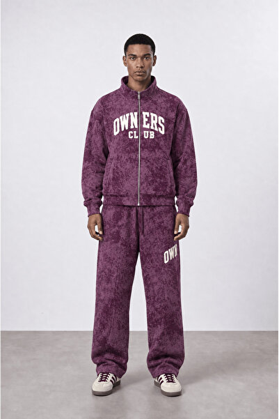 Respire Men's Owners Washed Detailed Tracksuit Set Burgundy