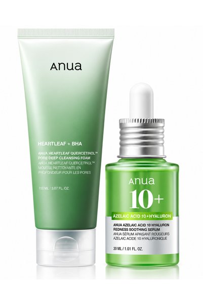 ANUA Clear & Calm Duo – Heartleaf + BHA Pore Cleansing Foam 150ml & Azelaic Acid 10+ Hyaluron Redness Soothing Serum 30ml