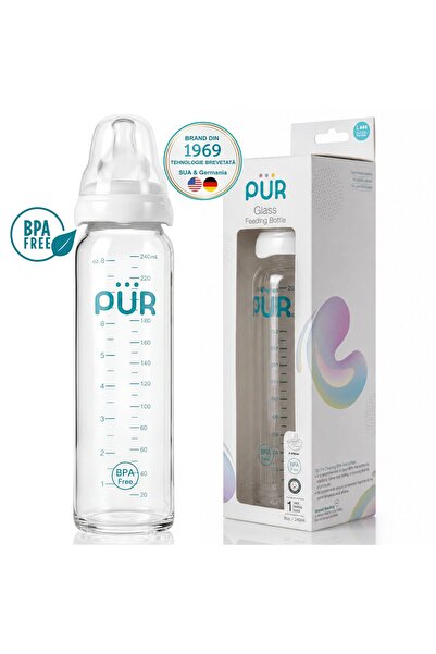 PUR Brand PUR ®   Γυάλινο Μπιμπερό 240ml, Pro-Flo Αντι-κολικό, Εξαιρετικά Μαλ...