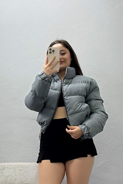BELENDİR Women's Inflatable Coat with Elastic Waist Dark Gray