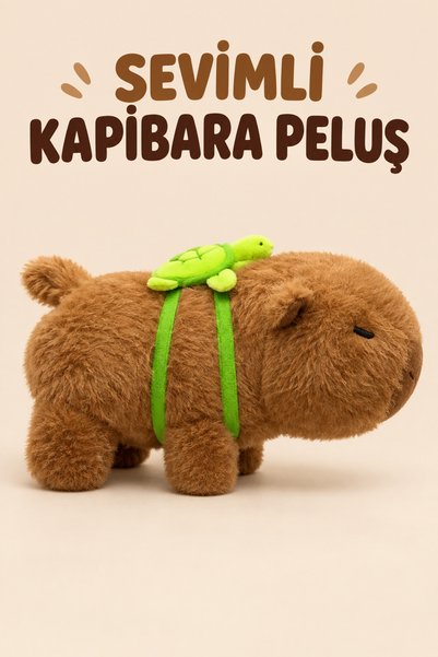 İlknurtoys Kapibara Peluş Oyuncak Yeşil Kaplumbağa Detaylı Kahverengi