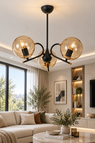 MŞ Aydınlatma Sienta Siyah Gold 3 Bal Camlı Avize