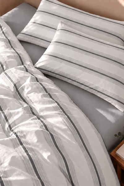 Loyal Home %100 Pamuk 160 TC (63 Tel) Çift Kişilik Nevresim Takımı Gri Çizgili