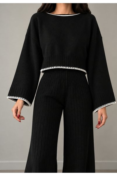 ZERELLE COLLECTİON kadın rahat kalıp triko takım şık ve bol paça pantolon ve üst takım