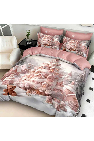 decorami Двулицево спално бельо, ФИНЕТ, Дигитален печат, Коледа, Розово, Замъ...