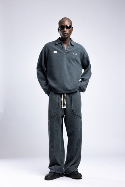 Catch Polo Yaka Dugmeli Yazi Baskili Sweatshirt